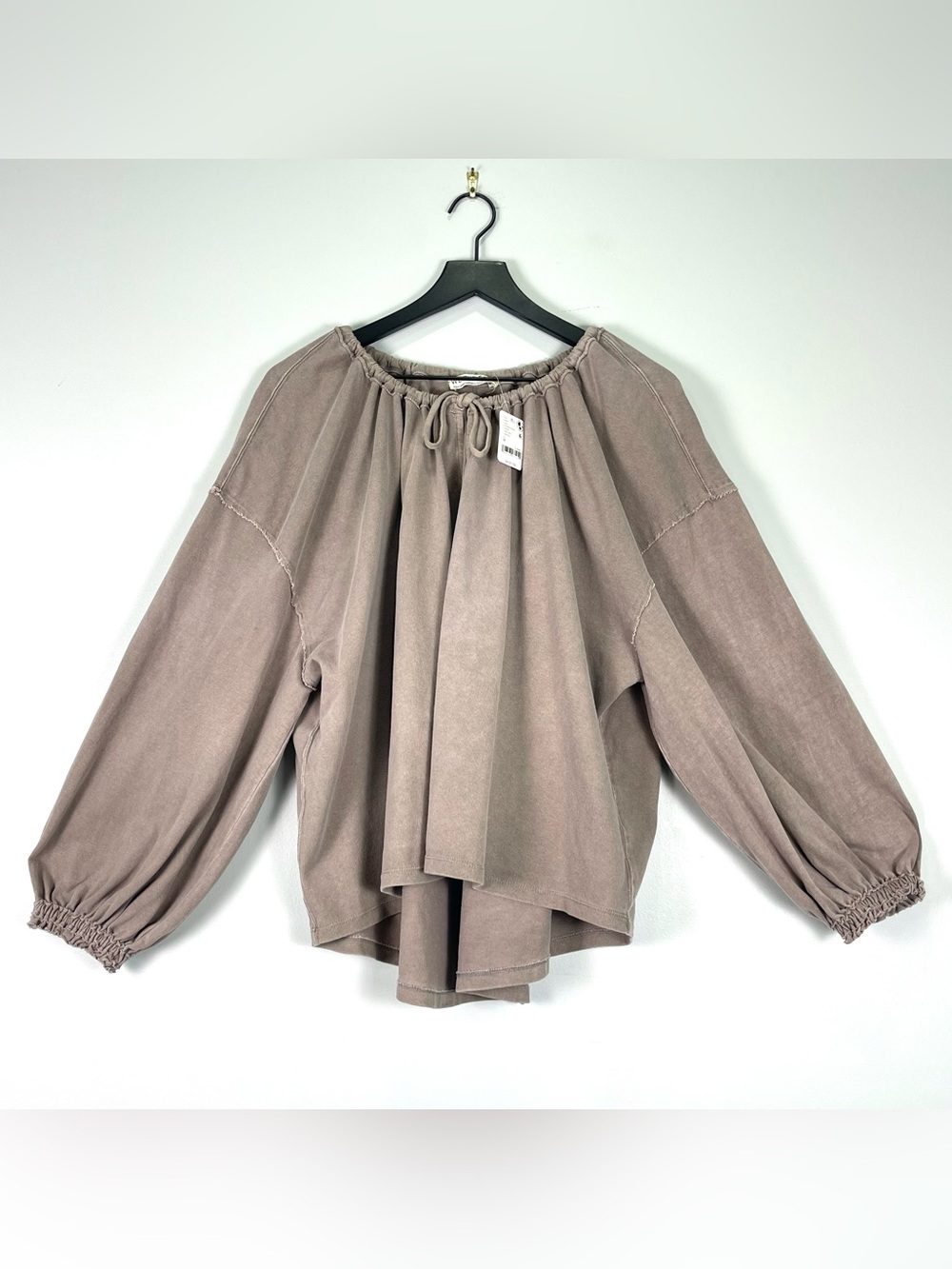NWT WE THE FREE Women's Oversized Long Sleeve Top Self-Tie Neck Dusted Cocoa MED